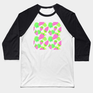 Strawberries Pattern - Hot Pink and Blue Baseball T-Shirt